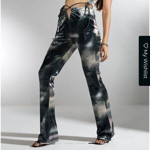 NWT Motel Sarita Trouser Abstract Camo Cut Out Tie Up High‎ Waist Womens Large